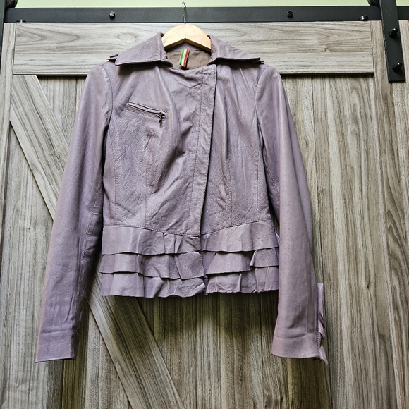 Pierotucci Lilac Vera Pelle 100% Leather Asymmetrical Zip Biker Jacket - Picture 16 of 16